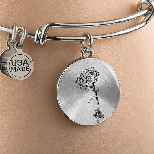 Birth Flower Bangle | January Carnation Flower Jewelry - Elliotrose Gifts