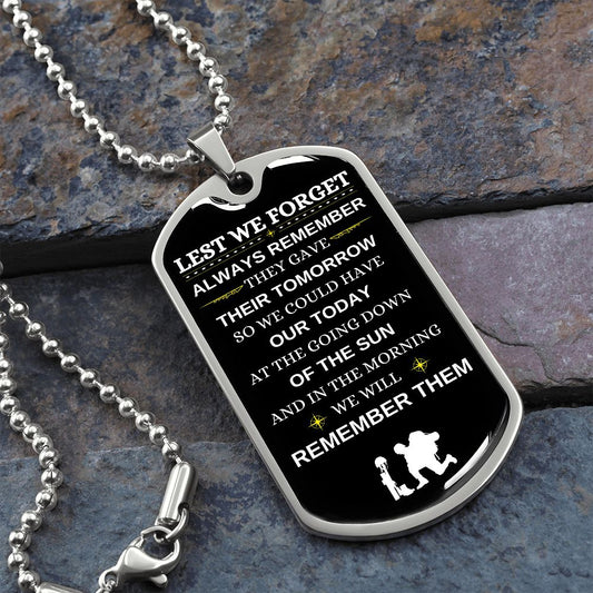 Remembrance Day | Lest We Forget Remember | Dog Tag Necklace - Elliotrose Gifts