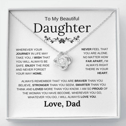 To My Beautiful Daughter - I Will Always Be In Your Heart - Love Knot Necklace - Elliotrose Gifts