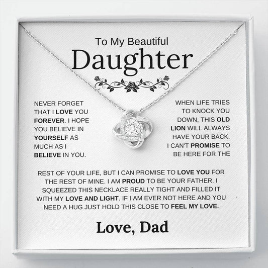 To My Beautiful Daughter - This Old Lion Will Always Have Your Back - Love Knot Necklace - Elliotrose Gifts